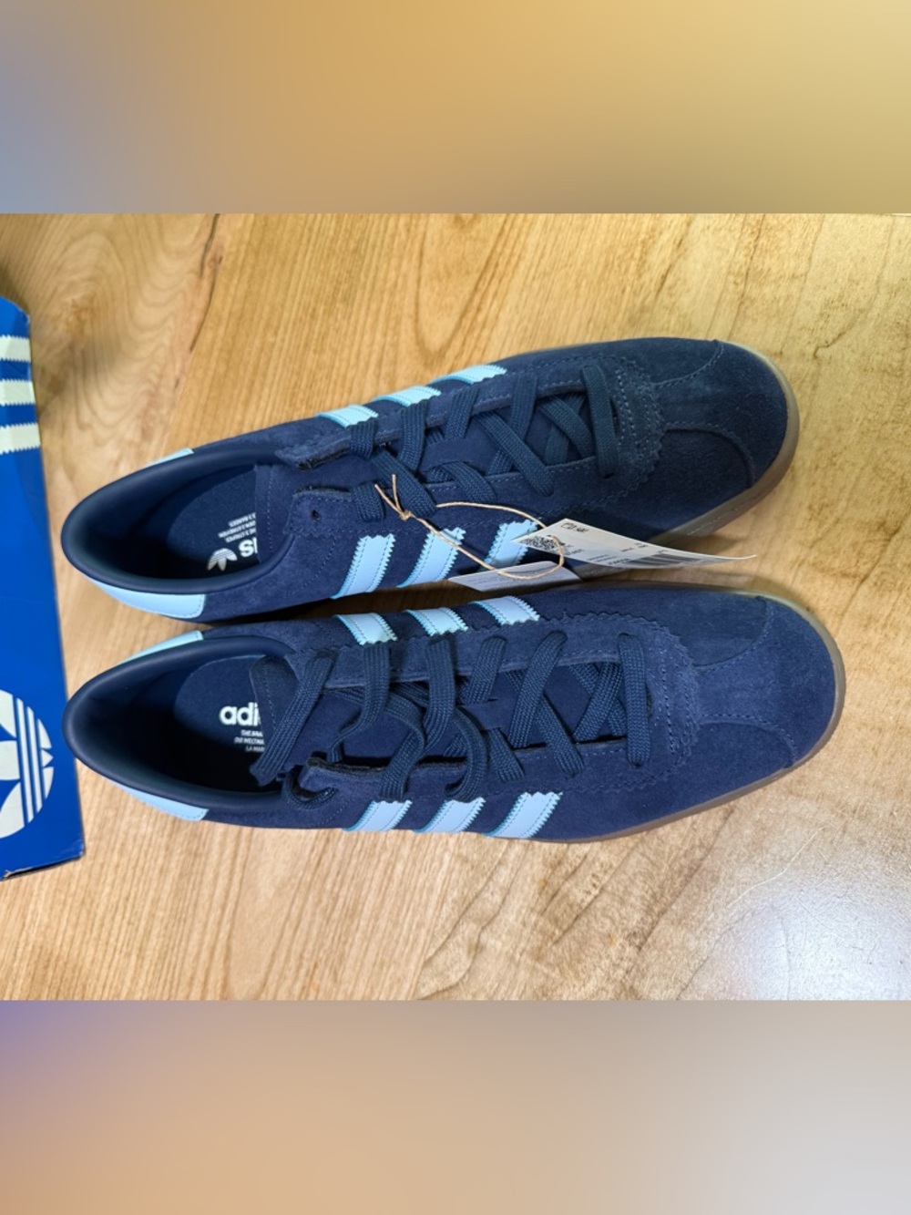 Adidas Men's Navy Suede Sneakers with Light Blue Stripes